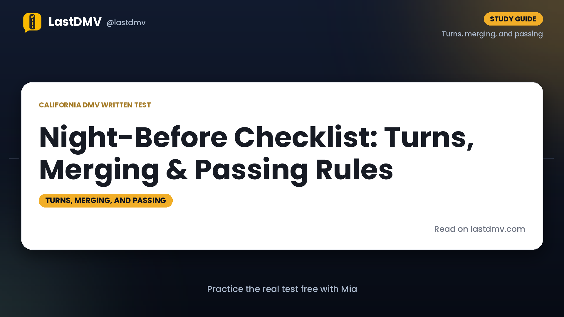 Night-Before Checklist: Turns, Merging & Passing Rules